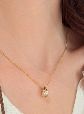 925Vintage中古风轻奢简约高级锆石水滴杏仁项链小众精致锁骨链