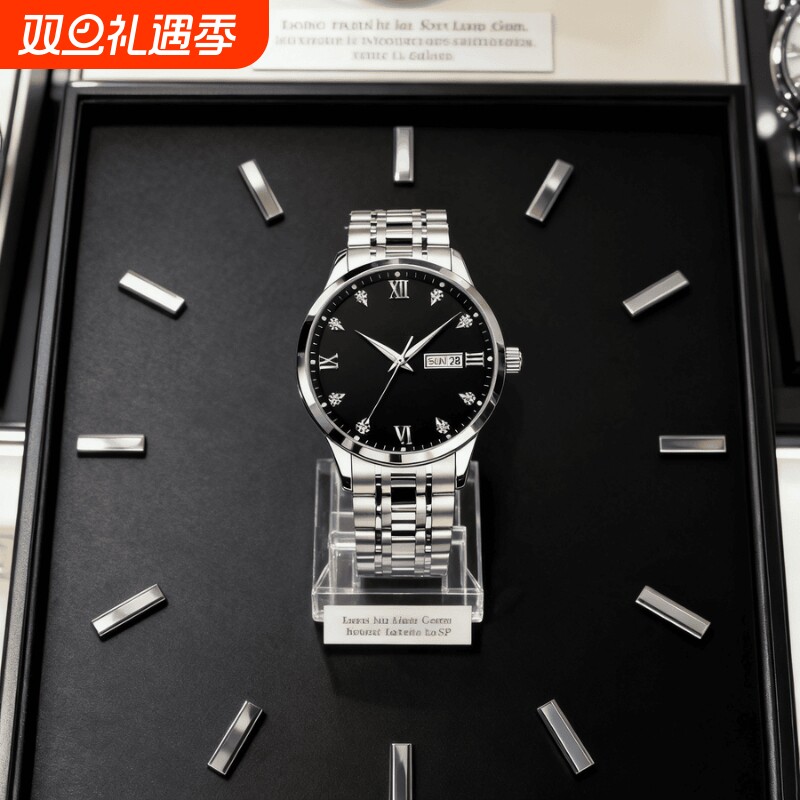 手表男款机械风全自动防水高级感全自动男表数字双日历防水腕表男