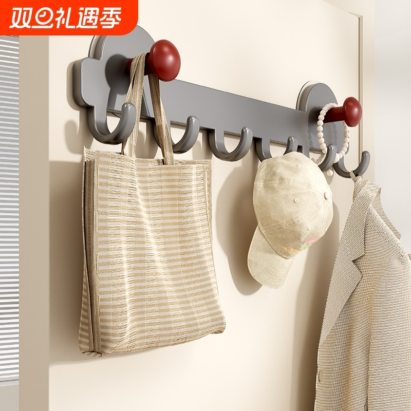 免打孔吸盘挂钩门后强力承重浴室排钩置物架入户门收纳挂衣架厨房