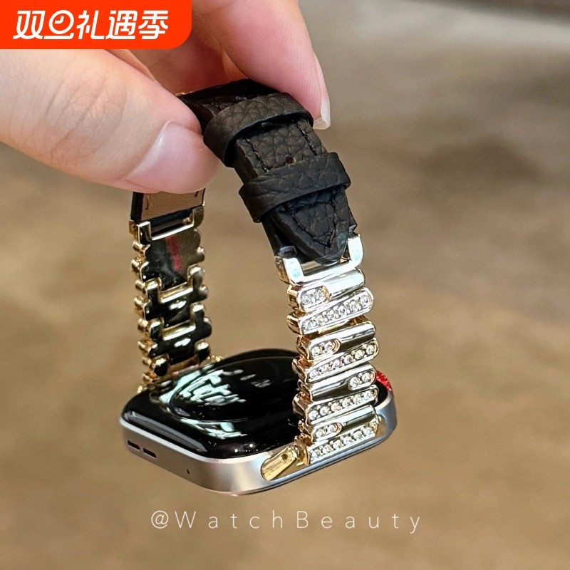 爆款适用华为fit4表带不规则镶钻4pro金属拼皮秋冬fit3男女创意腕带fit2智能运动配件轻奢百搭小众设计