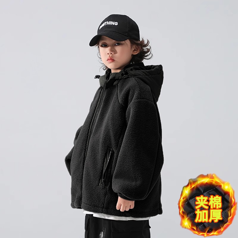 男童加绒外套春秋冬款2025新款儿童夹棉上衣中大童防风保暖潮帅气