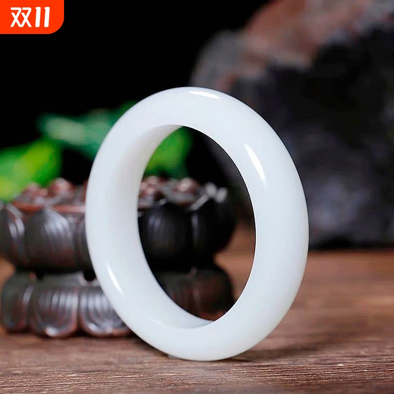 高端纯新疆和田白玉手镯正品羊脂级金丝白玉细腻有油性手镯带证书