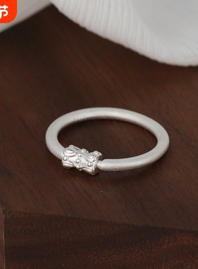 s925纯银传承古法工艺转运珠戒指女圆柱可转动小众设计磨砂素圈