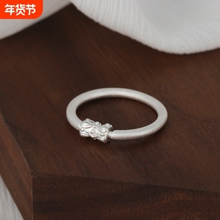 s925纯银传承古法工艺转运珠戒指女圆柱可转动小众设计磨砂素圈