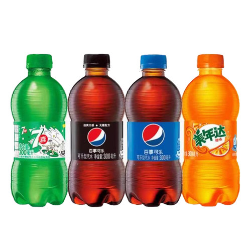 经典百事可乐美年达七喜汽水小瓶装饮料饮品300ml*24瓶整箱无糖