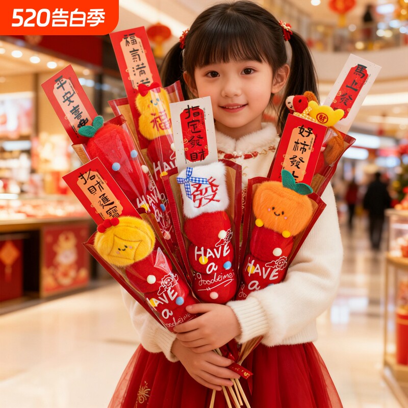红色毛绒仿真糖葫芦儿童手持生日写真拍照道具拍摄国风氛围布置