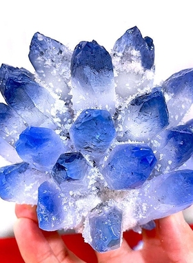 dyai天然蓝色水晶簇原石摆件消磁净化风水办公室客厅玄关招财礼品