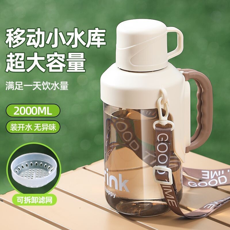 大容量水杯男2025新款运动水壶户外便携喝水杯子摔不烂斜挎背带图片