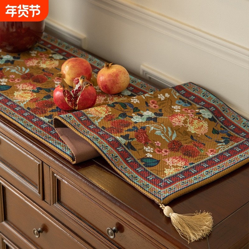 美式轻奢电视柜桌垫氛围感餐桌旗斗柜柜旗茶几布盖布复古长条桌布
