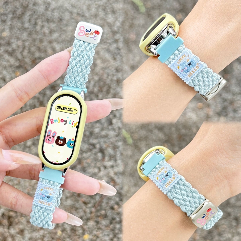 适用小米手环10表带磁吸扣花边编织9NFC8陶瓷版7保护套6替换腕带5/3/2/1智能运动配件硅胶保护套壳