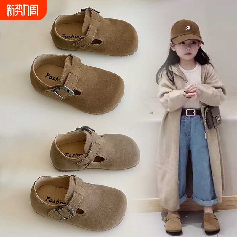 女童勃肯鞋2025春秋新款软底中小童宝宝加绒小皮鞋男童单鞋豆豆鞋