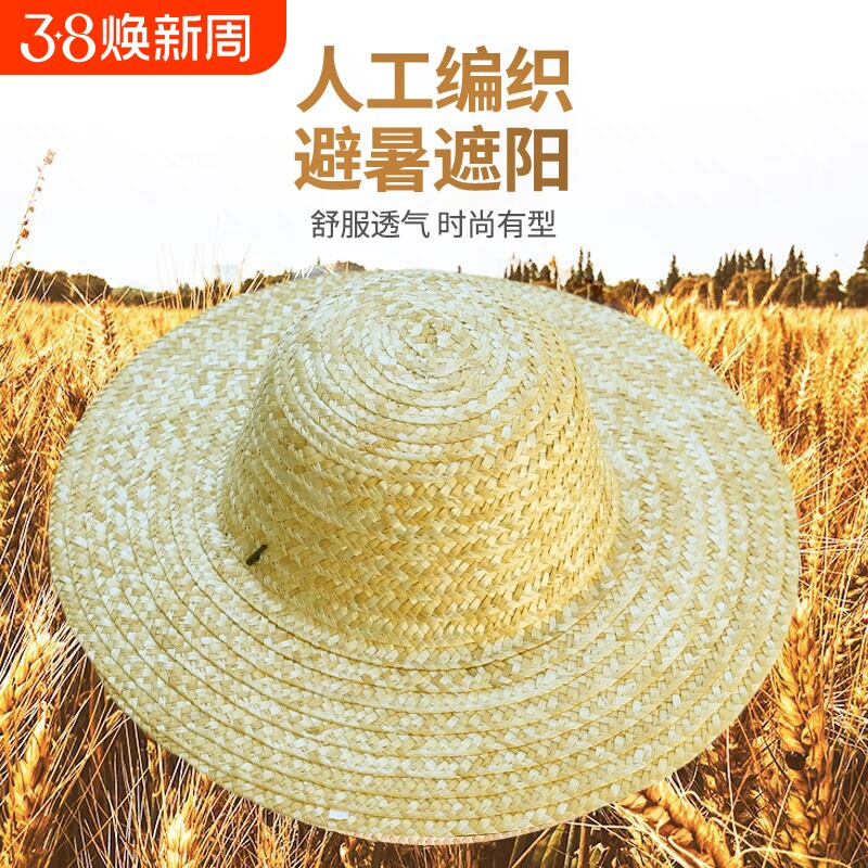 麦秆草帽农民劳保户外遮阳夏防晒工地大檐大沿男儿童农民钓鱼帽子