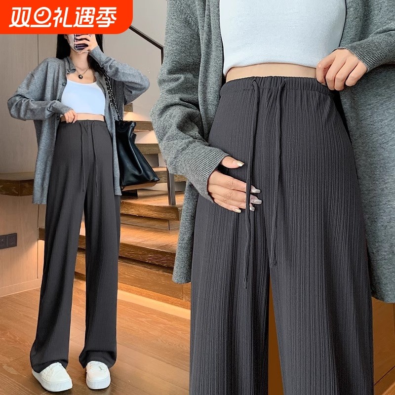 孕妇裤子夏季外穿春夏2025新款小个子无托腹抽绳直筒阔腿长裤春装