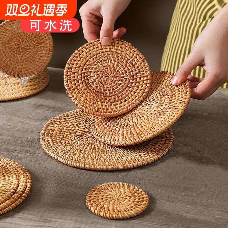 藤编隔热垫子杯垫家用防烫锅垫碗垫耐高温餐桌垫盘子垫茶壶托砂锅