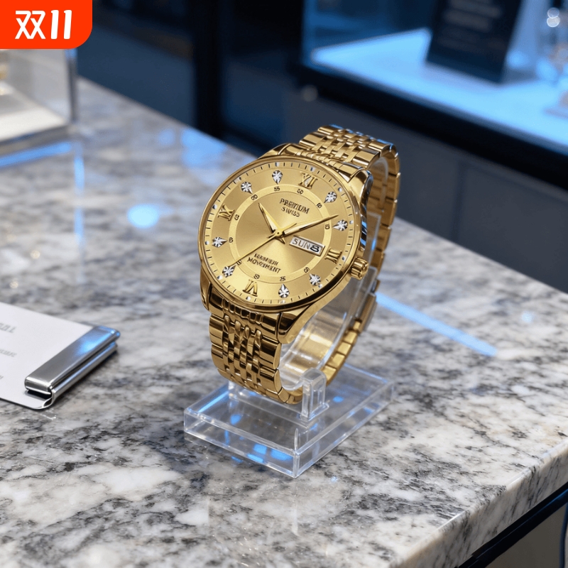 男款手表防水石英腕表高级感男士全自动非机械表正品名牌钢带商务