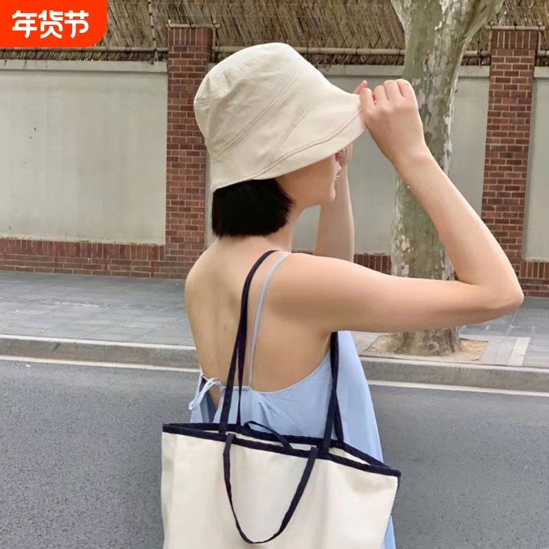 渔夫帽女夏防晒帽防紫外线遮阳太阳帽子女潮水桶帽卷边骑车大帽檐