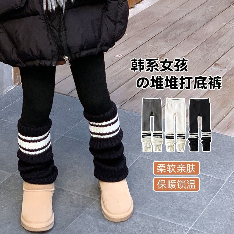 女童连裤袜加绒加厚秋冬季堆堆袜套儿童打底裤冬款宝宝外穿长裤子