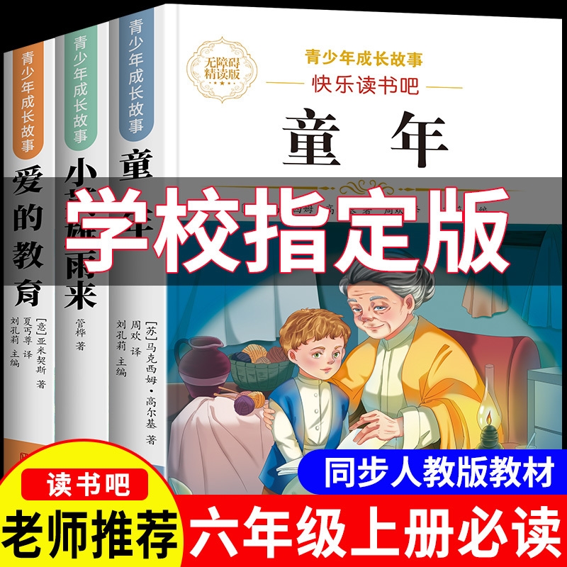全套3册 童年爱的教育和小英雄雨来六年级上册必读正版的课外书高尔