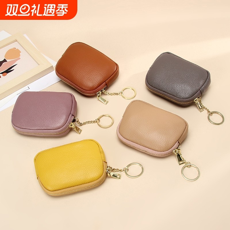 真皮手拿小钱包女头层牛皮迷你小包收纳钥匙包卡包硬币零钱包手工