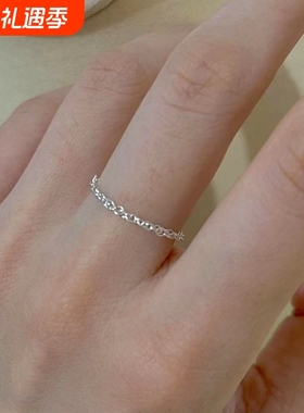异彩蕾丝感美产14k包金超细水波链条随行戒指925纯银软戒不易褪色