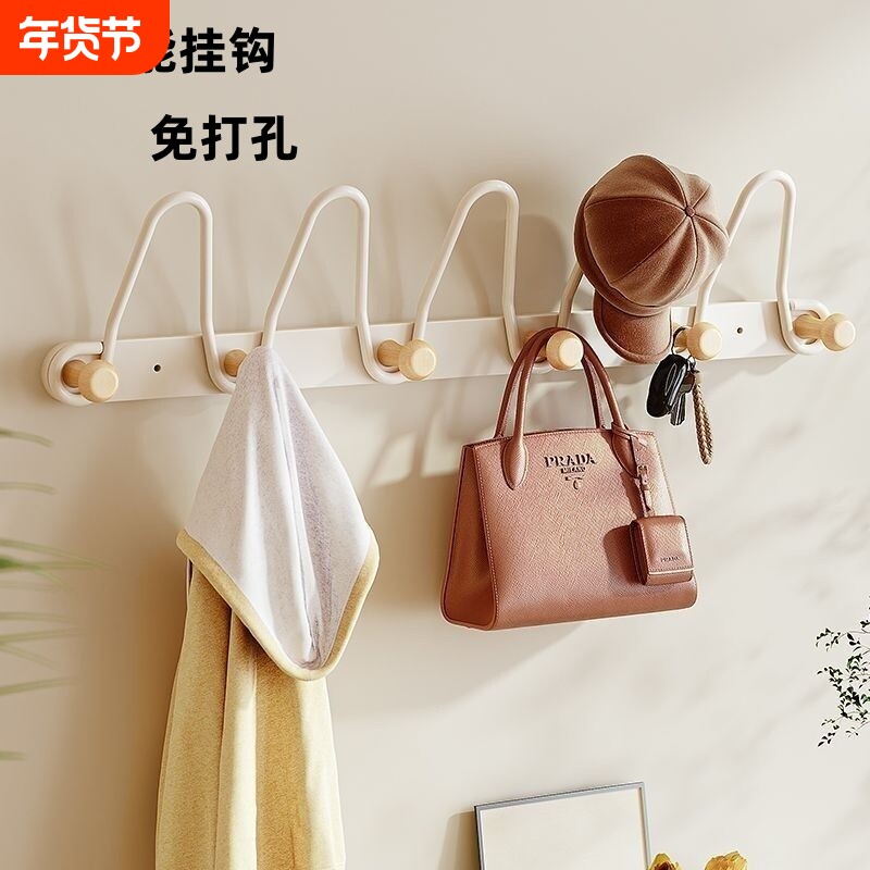 挂钩上墙免打孔卧室门后一排挂衣钩家用浴室帽子收纳壁挂衣服衣架