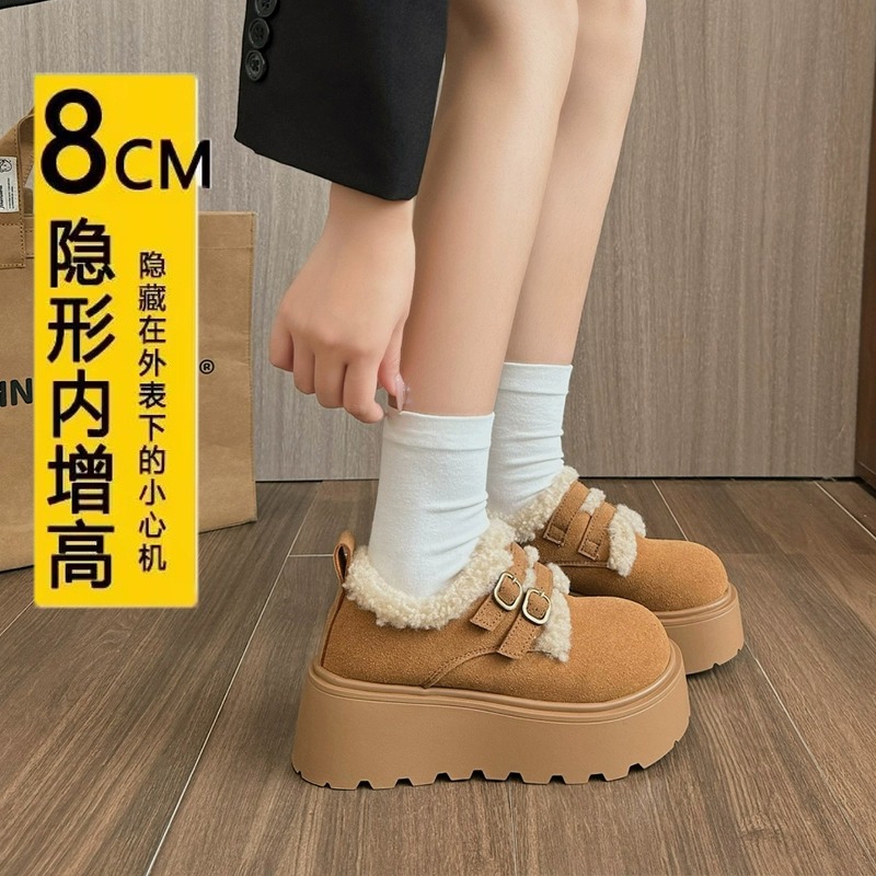 时尚百搭勃肯棉鞋女2025春季新款增高厚底乐福单鞋加绒保暖雪地靴