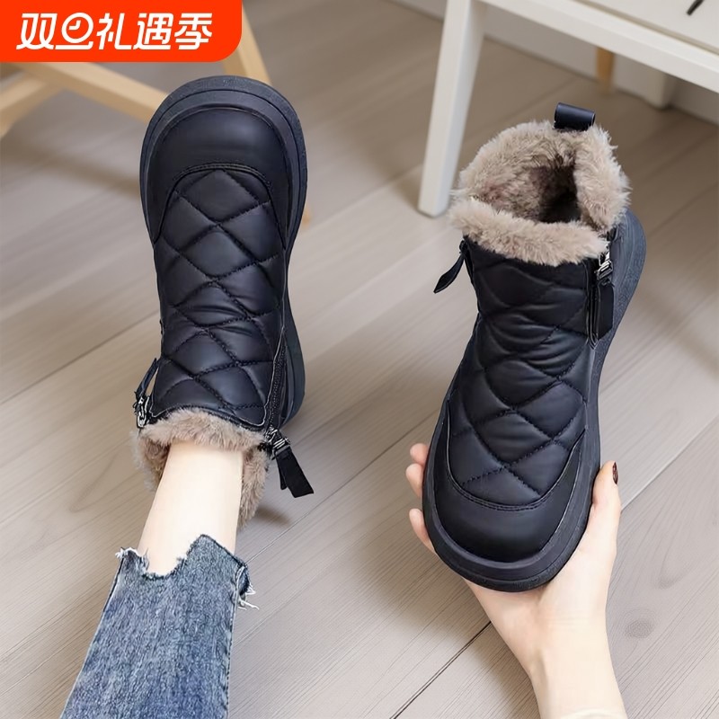 真皮平底雪地靴女2025新款冬季加绒加厚防滑短靴大棉保暖棉鞋