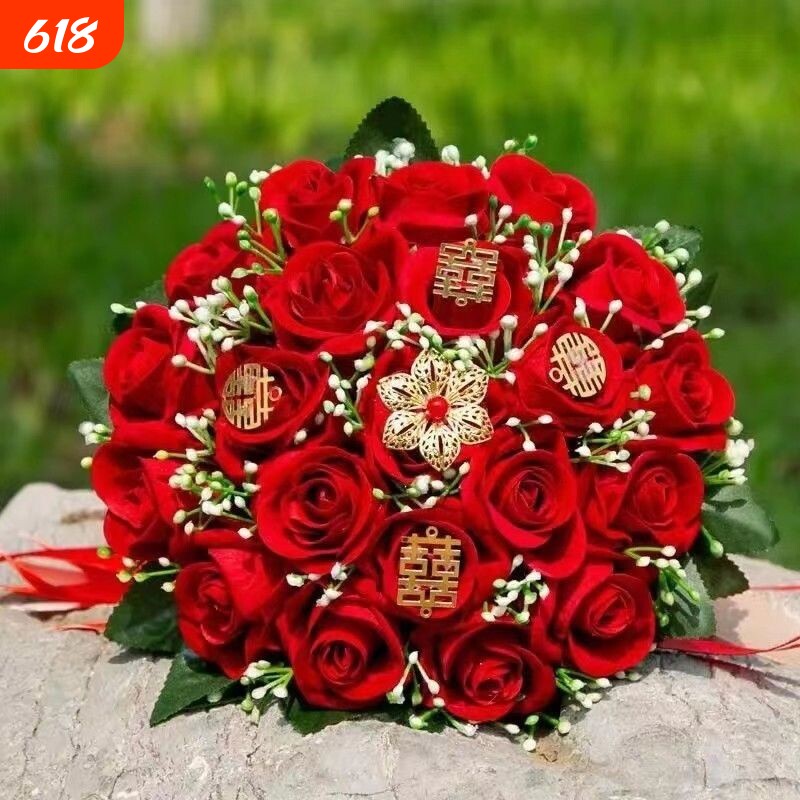 2024新款手捧花仿真花婚庆结婚新娘中式婚礼手捧仿玫瑰花束