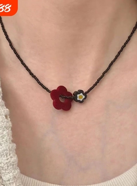 丝绒花朵蓝莓轻奢ins项链新款