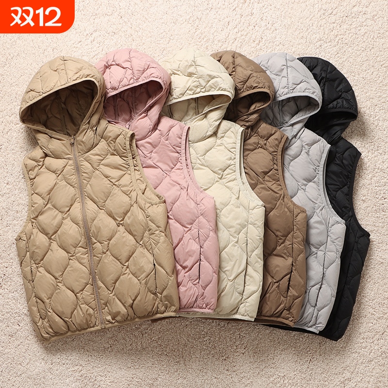 户外2025秋冬季新款超轻薄连帽短款羽绒背心马甲坎肩保暖外套薄款