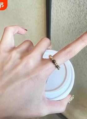 美拉德秋冬虎眼石液态不规则串珠弹力戒指女小众设计高级感指环