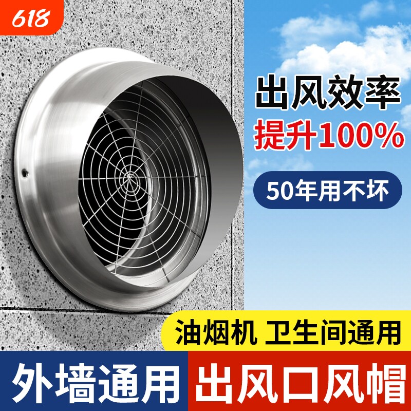 大出风口油烟机风帽不锈钢外罩外墙防风罩排气防鸟新风通风暖气
