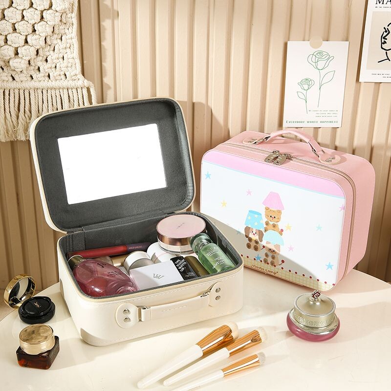化妆便携化妆包手提镜子大容量可爱化妆箱外出旅行防水收纳手提箱