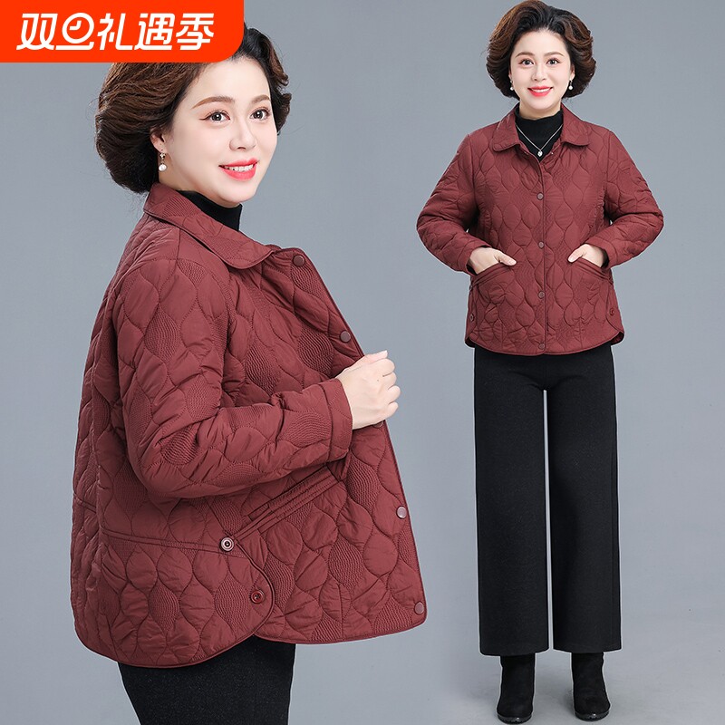 中年妈妈秋冬夹棉外套薄款轻便小棉袄新款中老年人女冬装羽绒轻薄