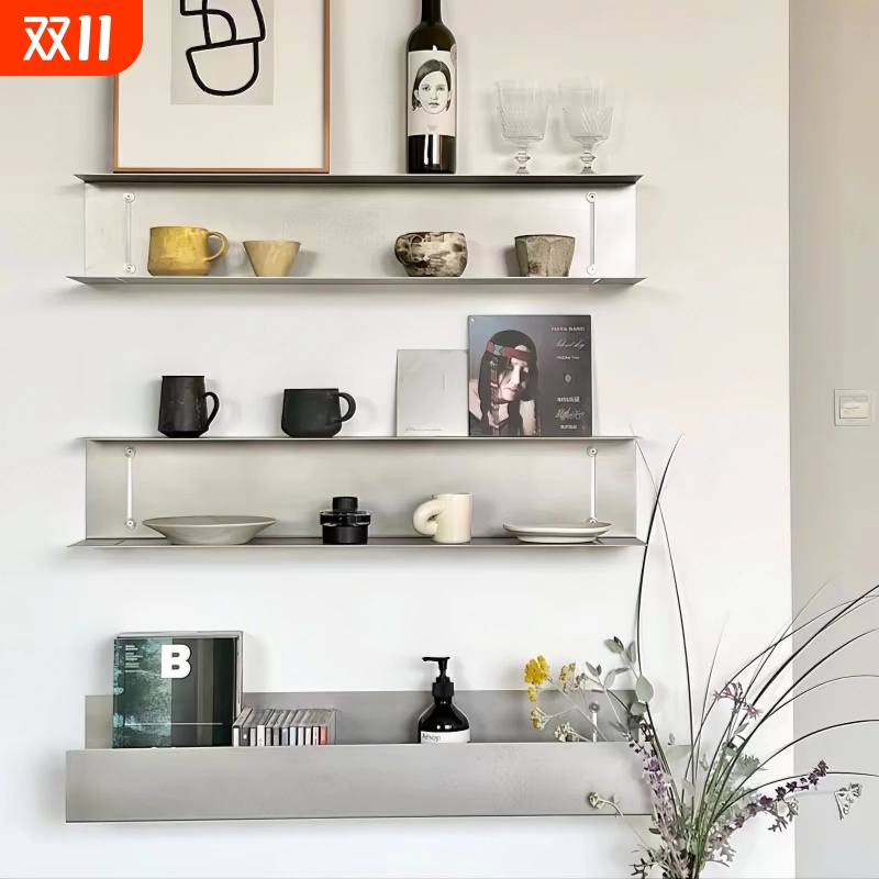 一字隔板不锈钢置物架壁挂式上墙展示架墙面装饰陈列架厨房金属