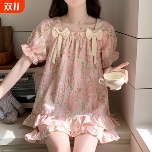 云朵短袖 2025新款 棉睡衣甜美少女学生家居服 夏季 带胸垫可外穿女款