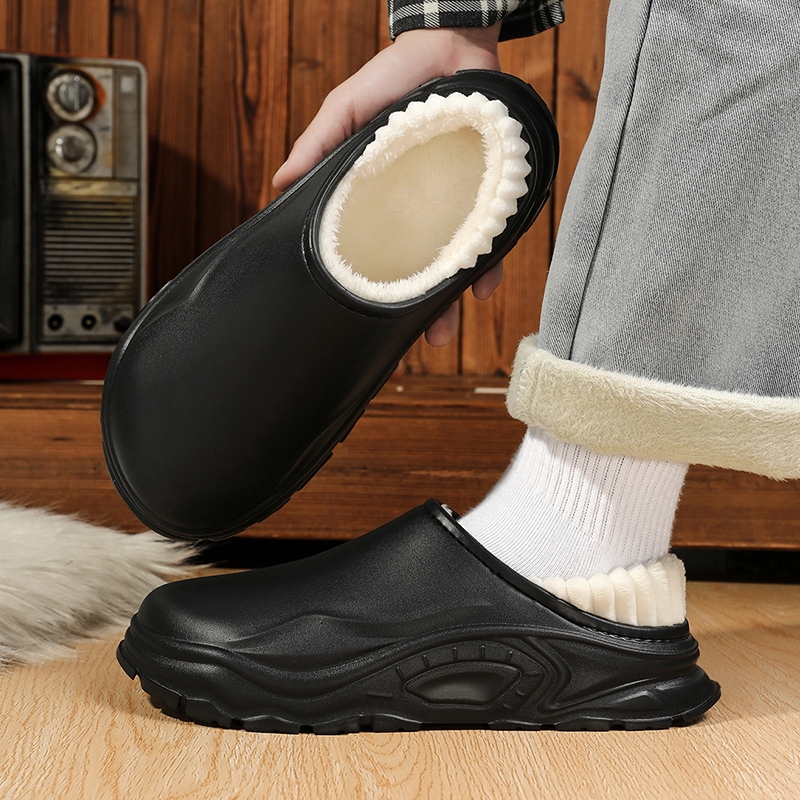 海峡虎棉拖鞋男一脚蹬秋冬厚底加厚保暖防滑耐磨2025新款休闲男鞋