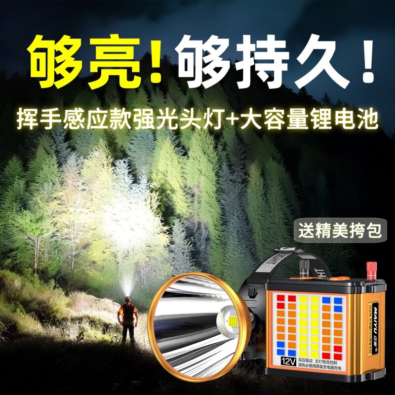 头灯2026新款强光超亮充电头戴式感应电筒超长续航钓鱼专用照明灯