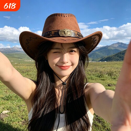 复古做旧西部牛仔帽拍照大沿遮阳
