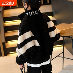 童装冬季男女童羊羔绒外套加绒中大童一体绒保暖卫衣A261羊绒白色