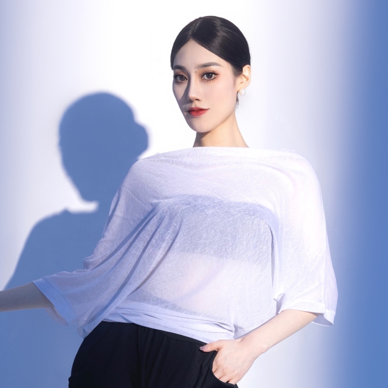 高级感拉丁舞专用漂亮舞衣女士2025夏新款跳舞网纱舞蹈练功服上衣