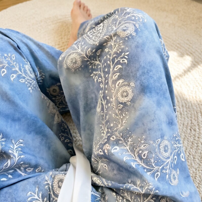 夏季新款棉绸睡裤女中腰沙滩裤人造棉外穿防蚊裤大码家居空调长裤