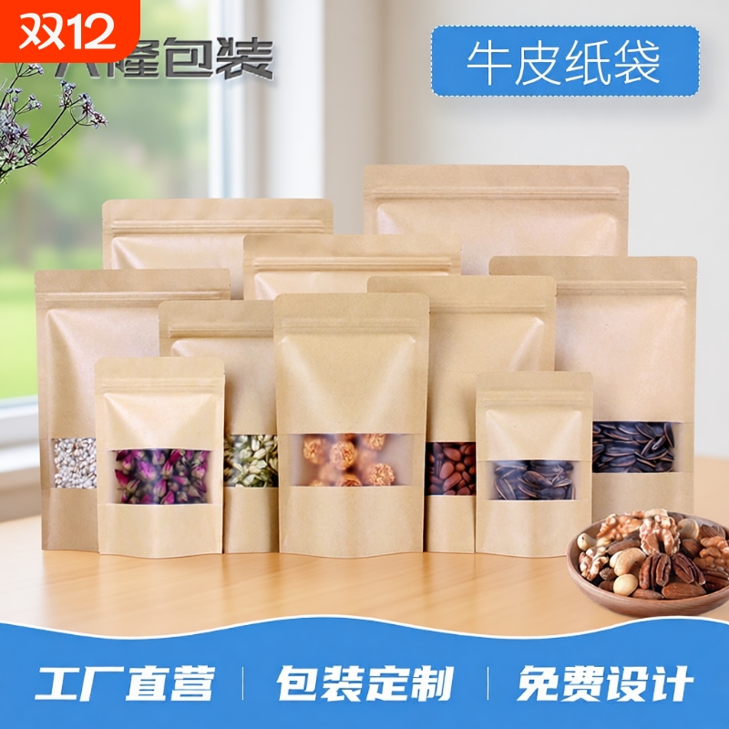 印刷牛皮纸自封袋子食品牛肉干包装袋零食干果茶叶密封袋批发