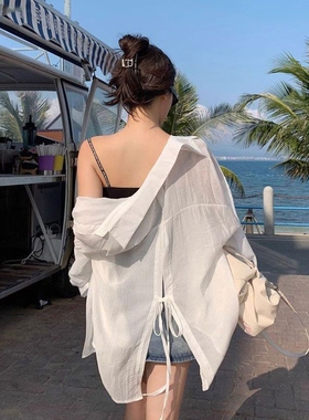 2026夏季设计感小众后背开叉防晒衬衫女薄款透气白色防晒系带开衫