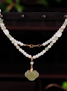 古风项链项圈软璎珞绿色同心锁汉服新中式旗袍明制马面裙百搭配饰