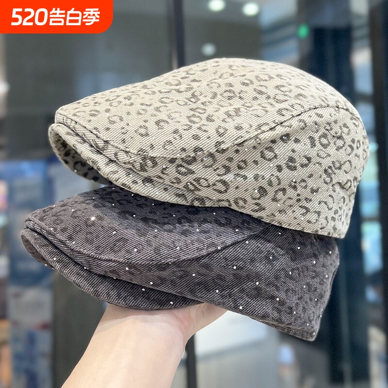 复古豹纹棒球帽子女春秋款时尚百搭帽子宽帽檐潮流显脸小鸭舌帽女
