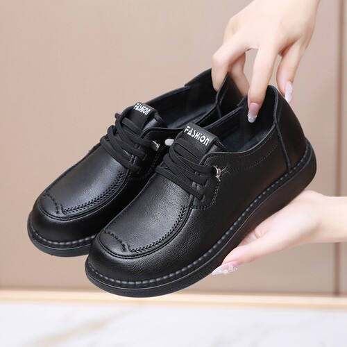 意尔康心选平底中年妈妈皮鞋2026秋季新款防滑软底中老年休闲女鞋