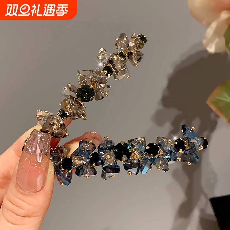 轻奢手工串珠水晶一字夹气质高级感侧边刘海夹发卡精致优雅弹簧夹