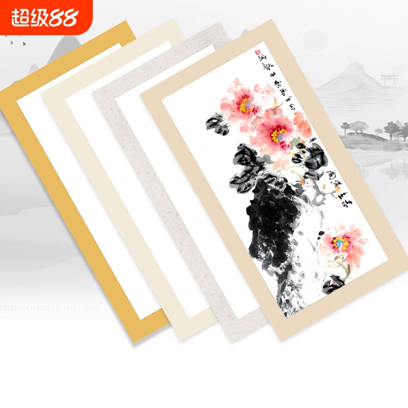 加厚宣纸国画卡纸扇形长方形镜片纸毛笔书法专用纸国画纸空白软卡画画装裱扇面纸10张装生宣半生半熟宣作品纸