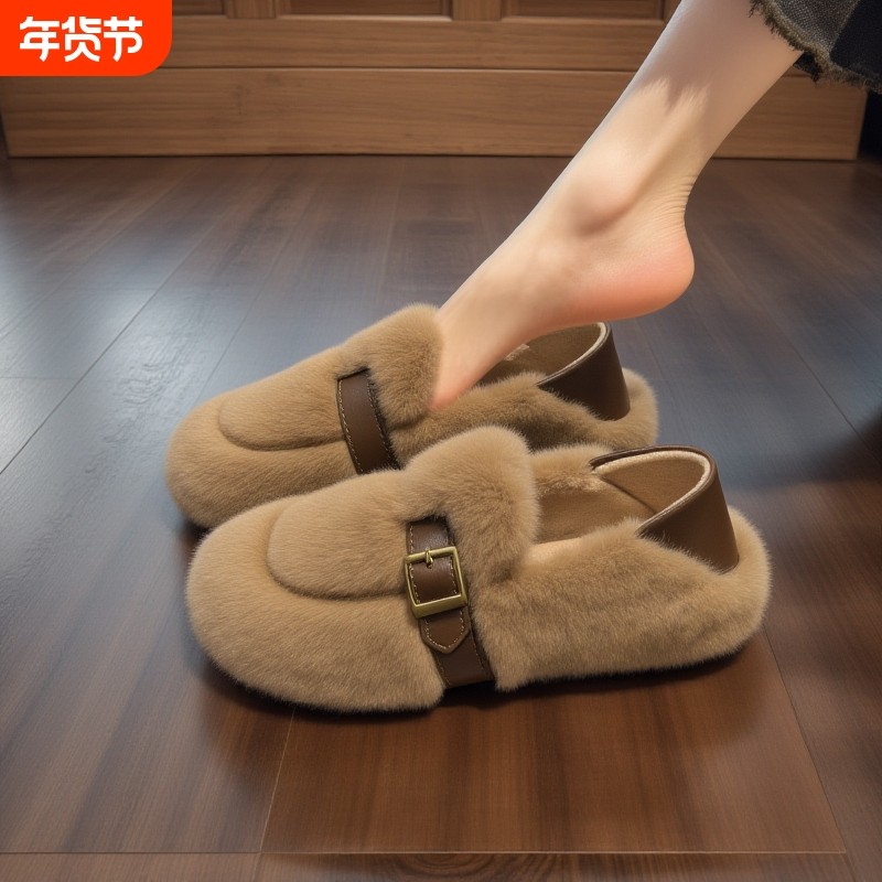 小香风水貂绒毛毛鞋女冬季外穿欧货加绒雪地靴软底一脚蹬豆豆棉鞋,女鞋,毛毛鞋,淘宝优惠券,粉丝福利购,淘宝优惠卷